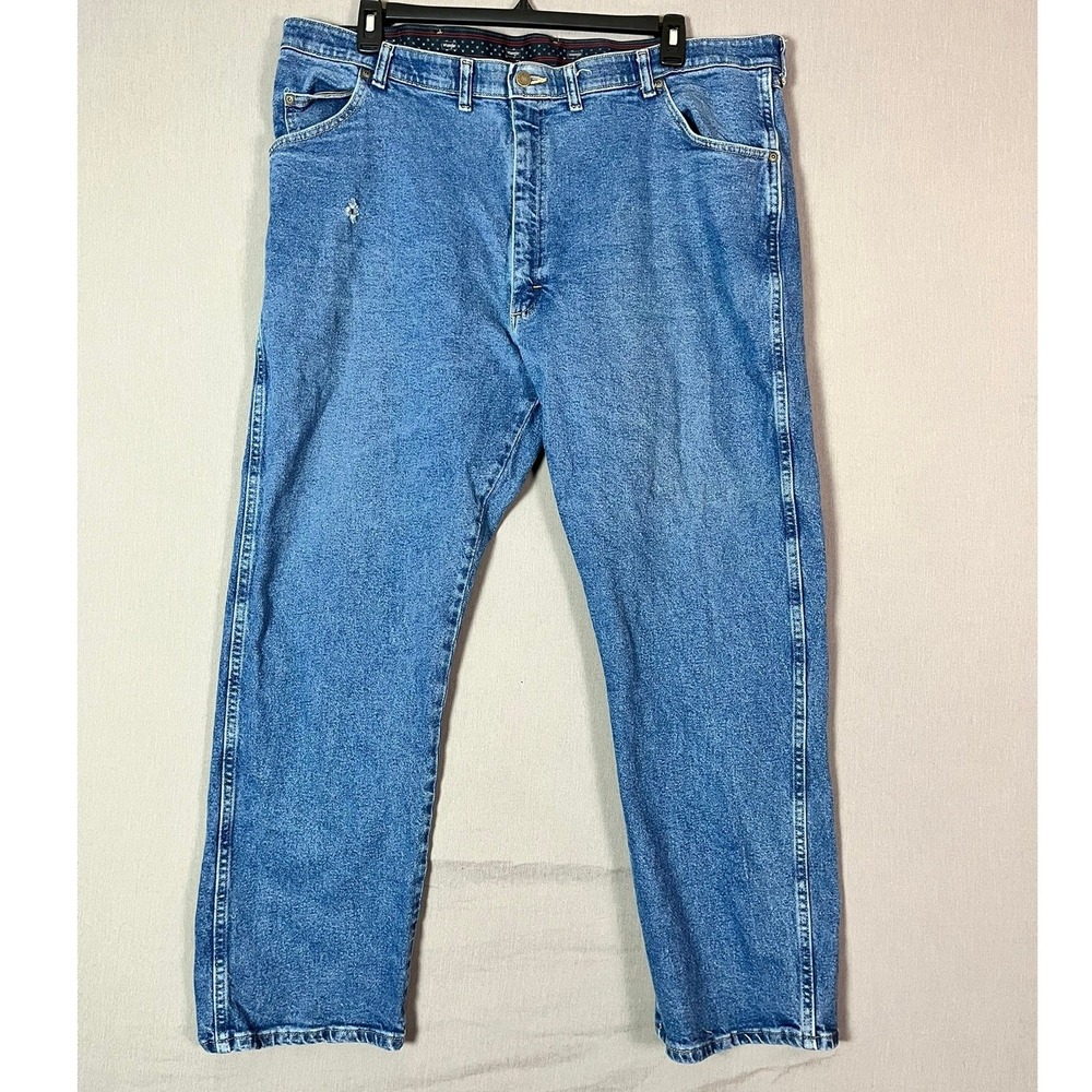 Wrangler Regular Fit Jeans 44x30 Blue Cotton Denim Workwear Western Good